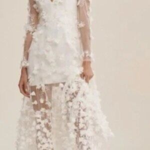 NWT HELSI Blair Floral 3D appliqué Dimensional Gown Maxi Dress Off-White Size M